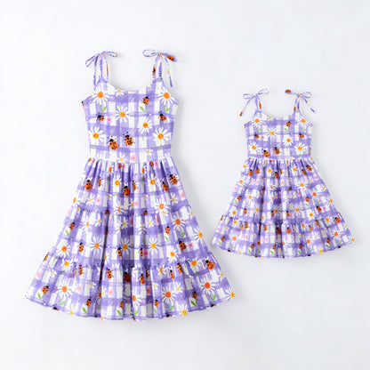 Mother's Day Mommy and Me Summer Bow Floral Butterfly Dress