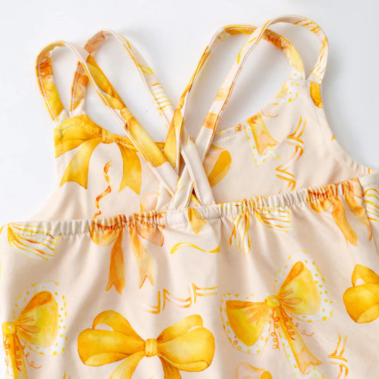 Girls Hot Seller Yellow Summer Bow Athletic Soft Milk Silk Skort Set