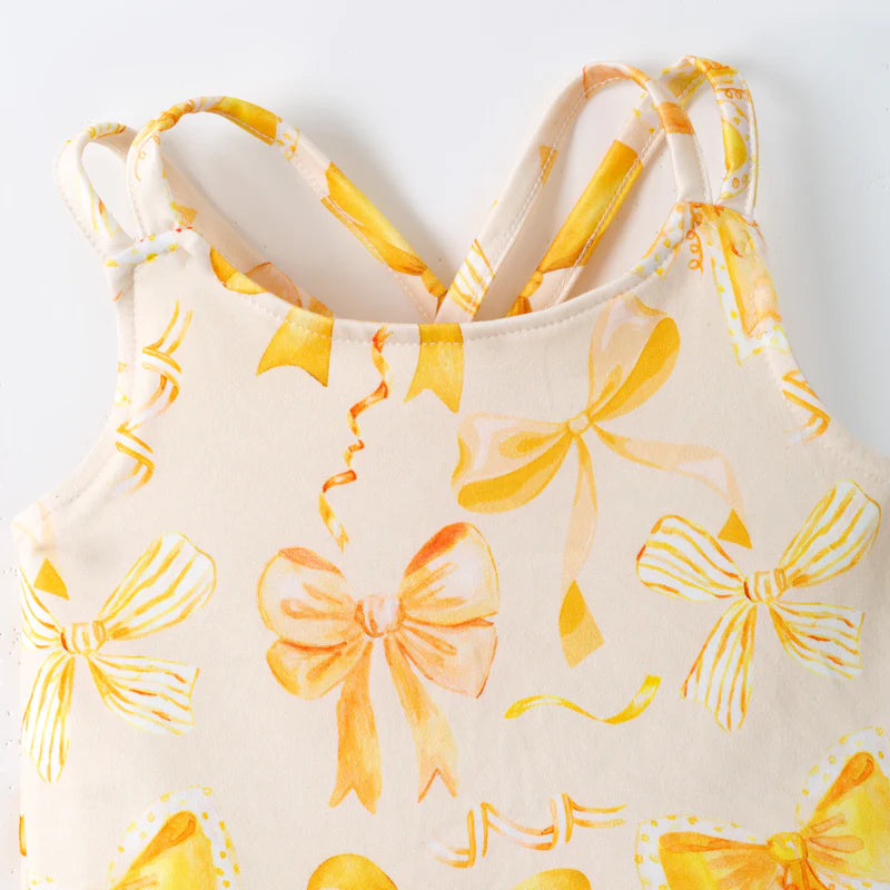 Girls Hot Seller Yellow Summer Bow Athletic Soft Milk Silk Skort Set