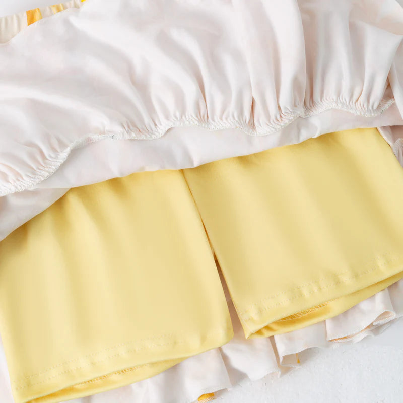 Girls Hot Seller Yellow Summer Bow Athletic Soft Milk Silk Skort Set