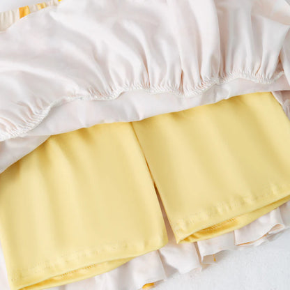 Girls Hot Seller Yellow Summer Bow Athletic Soft Milk Silk Skort Set