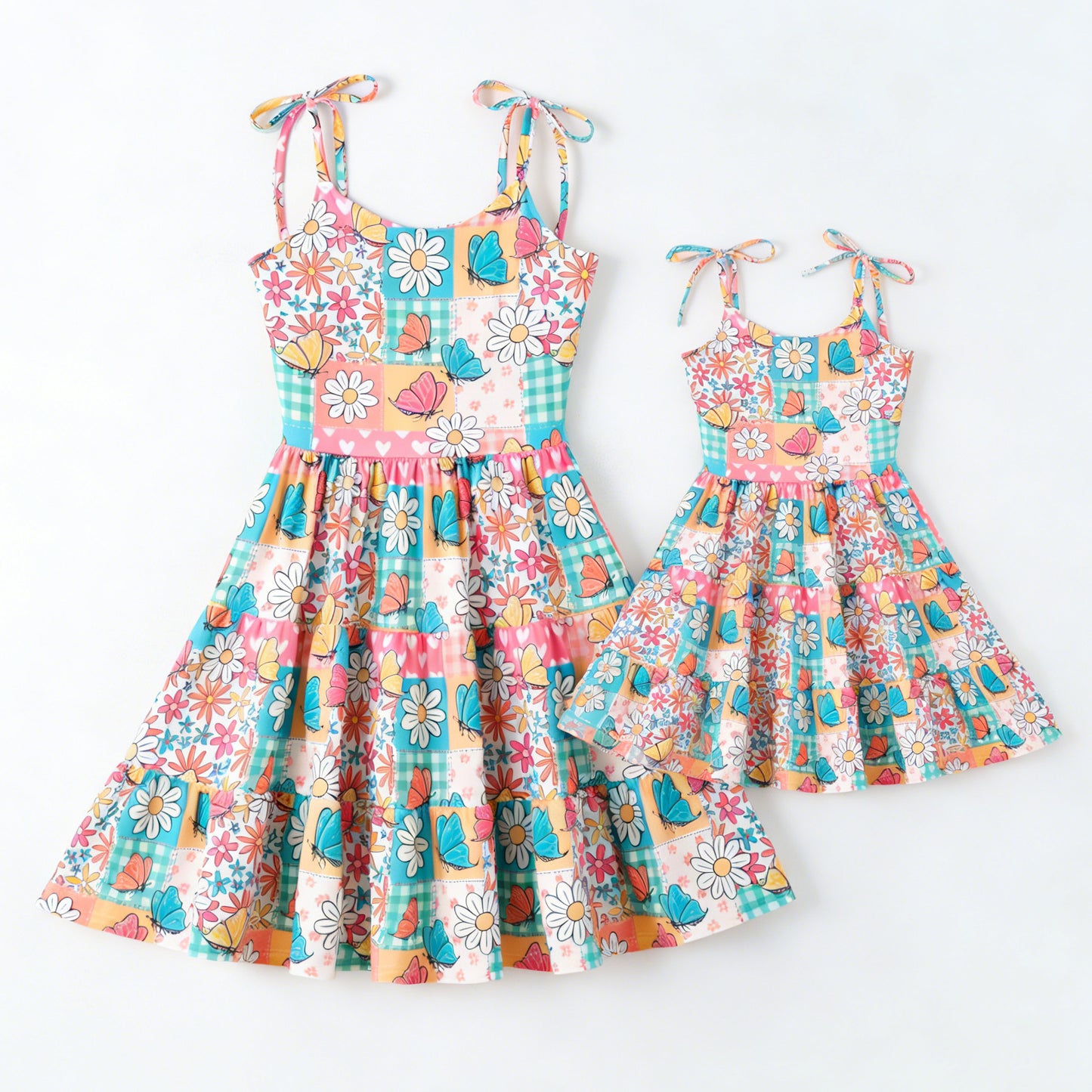 Mother's Day Mommy and Me Summer Bow Floral Butterfly Dress