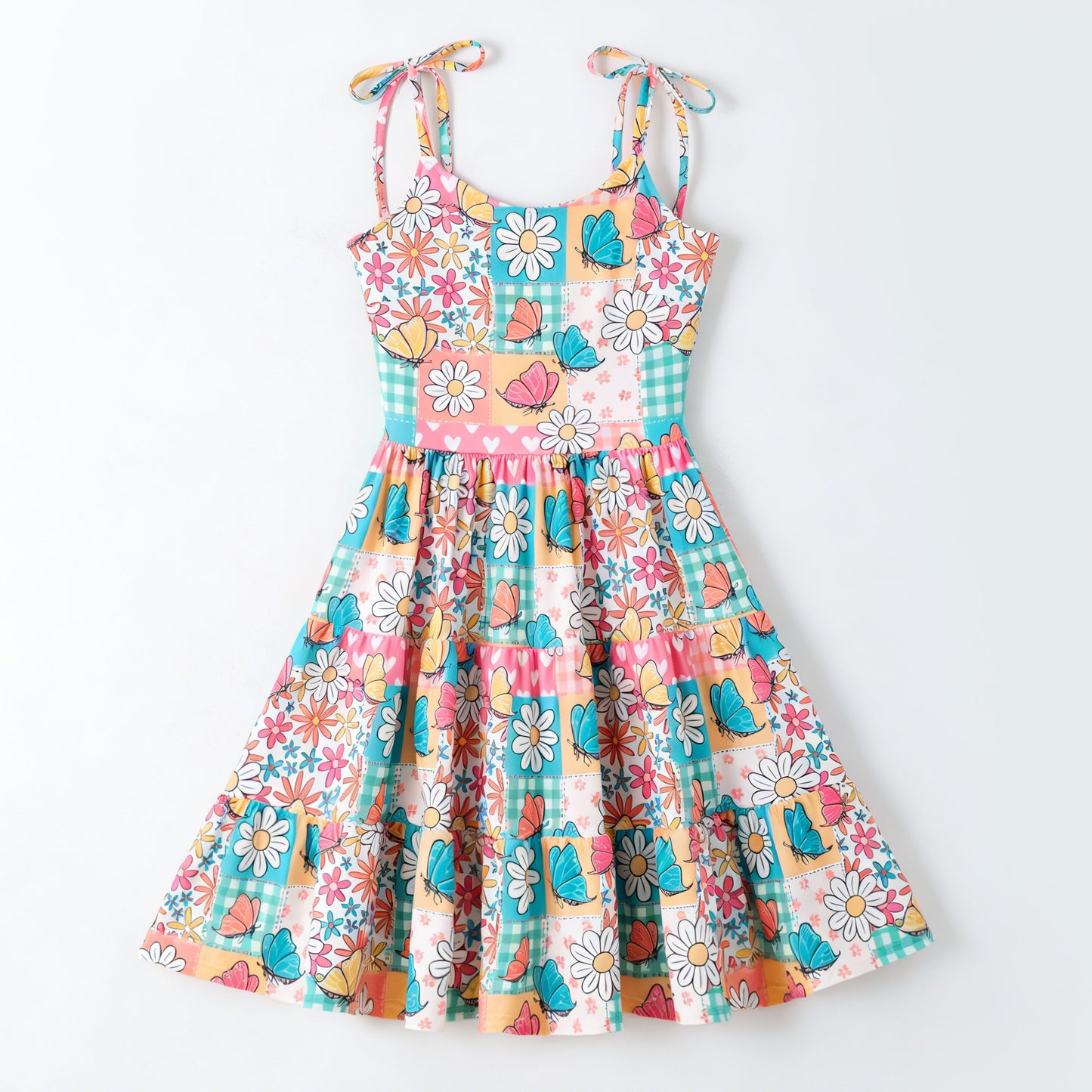 Mother's Day Mommy and Me Summer Bow Floral Butterfly Dress