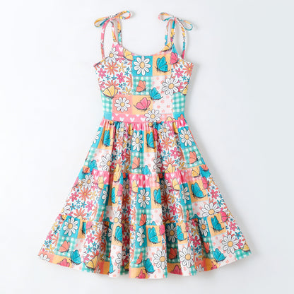 Mother's Day Mommy and Me Summer Bow Floral Butterfly Dress