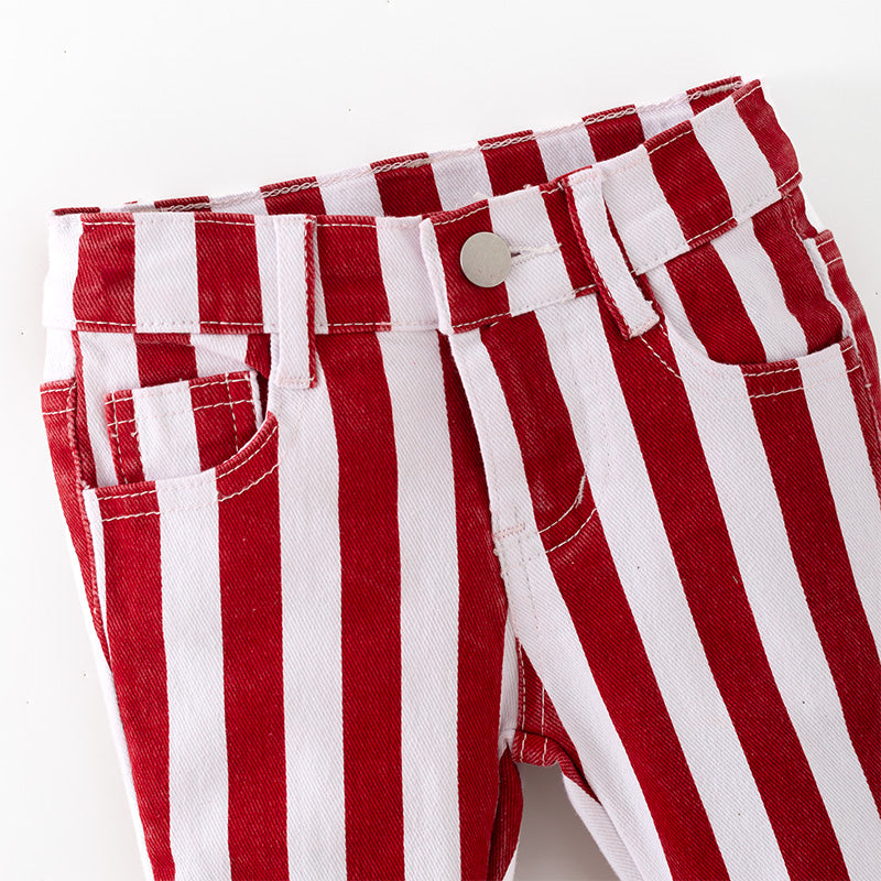 Girls Christmas Fall Red Stripes Denim Bell Pant Jean