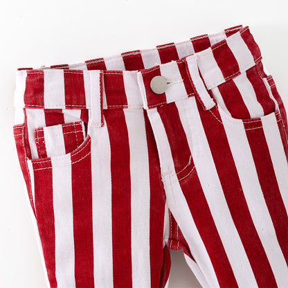 Girls Christmas Fall Red Stripes Denim Bell Pant Jean
