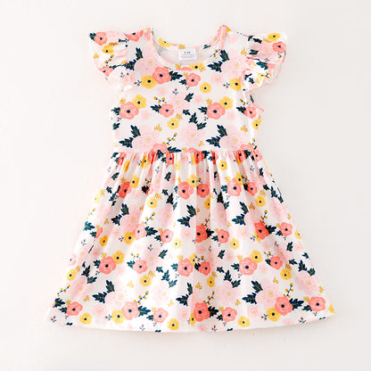 3-Pieces Pre Pack Girl Summer Floral Dot Print Milk Silk Dress