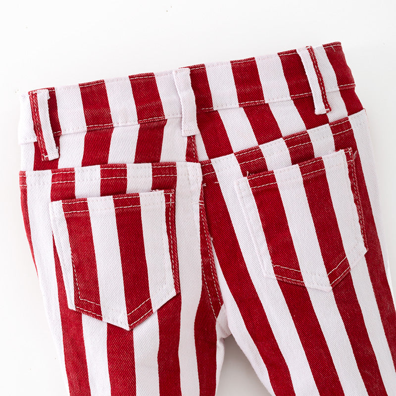 Girls Christmas Fall Red Stripes Denim Bell Pant Jean