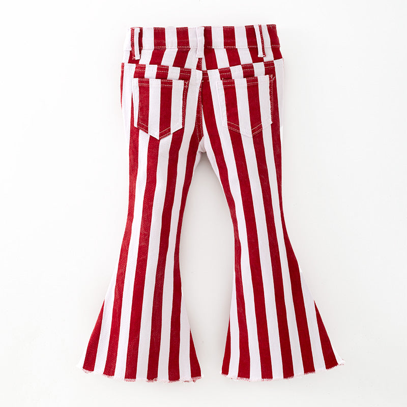 Girls Christmas Fall Red Stripes Denim Bell Pant Jean