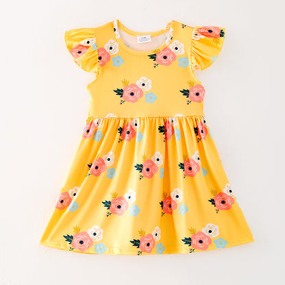 3-Pieces Pre Pack Girl Summer Floral Dot Print Milk Silk Dress