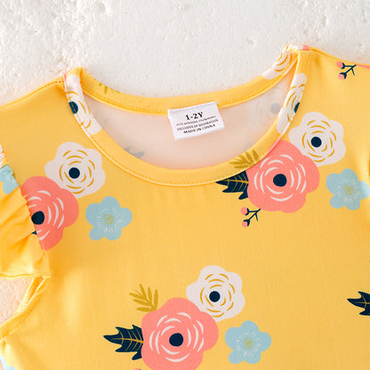 3-Pieces Pre Pack Girl Summer Floral Dot Print Milk Silk Dress