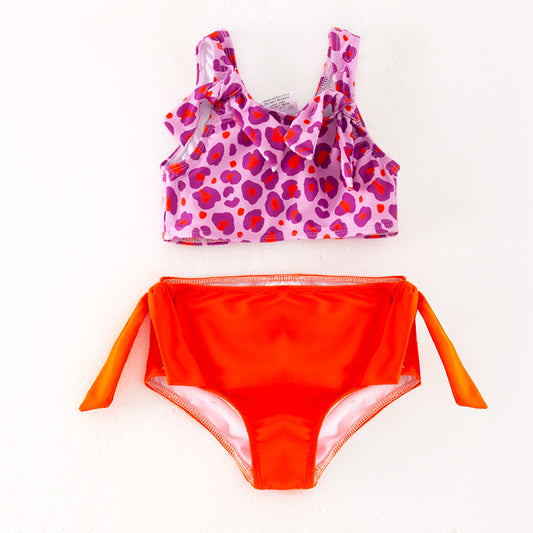 Girls 2 Pieces Summer Beach Pink Leopard Print Swimwear