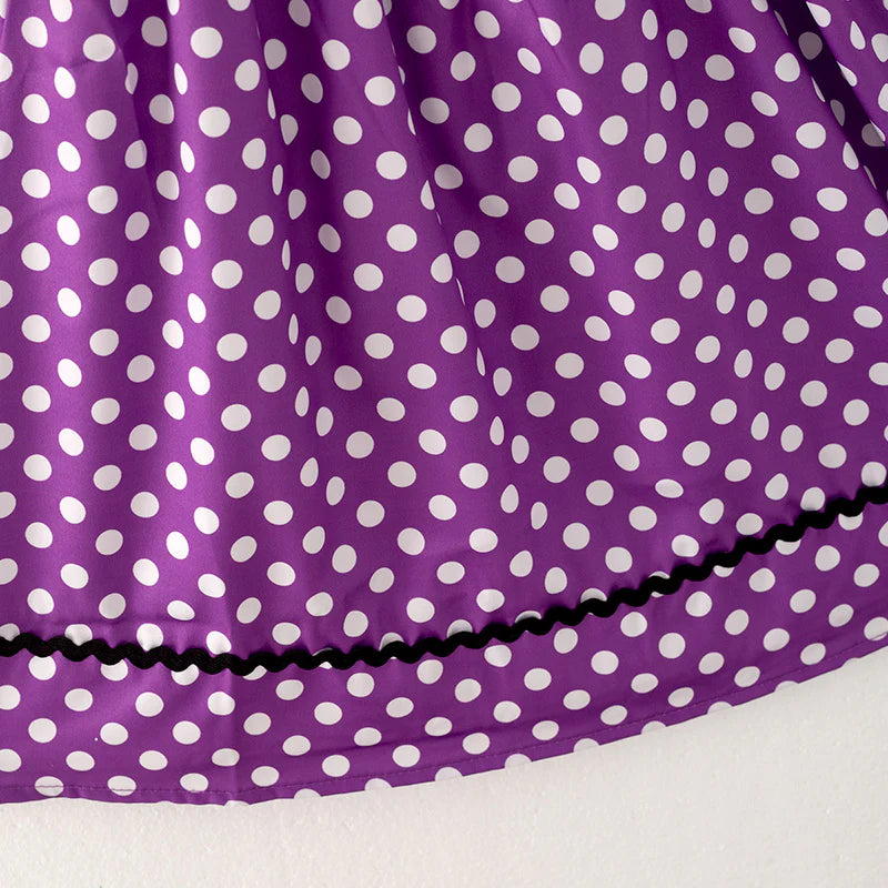 Girls Halloween Purple Dots Bat Embroidery Smocked Dress