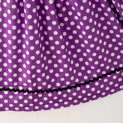 Girls Halloween Purple Dots Bat Embroidery Smocked Dress