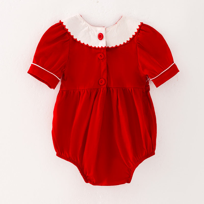 Baby Girls Christmas Cnady Cane Embroidery Red Romper