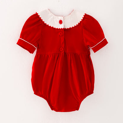 Baby Girls Christmas Cnady Cane Embroidery Red Romper