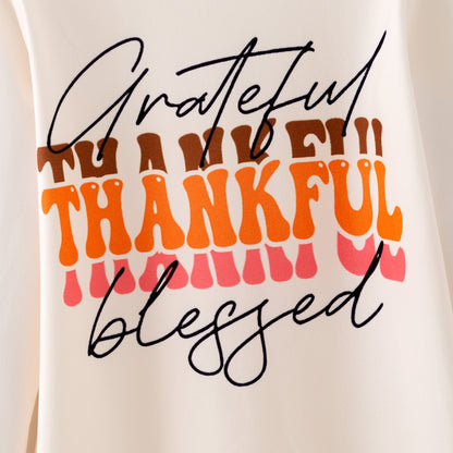 Girls Fall Thanksgiving Pumpkin Thanksful Print Pant Set