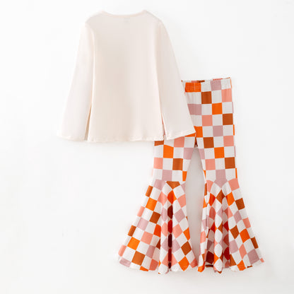 Girls Fall Thanksgiving Pumpkin Thanksful Print Pant Set