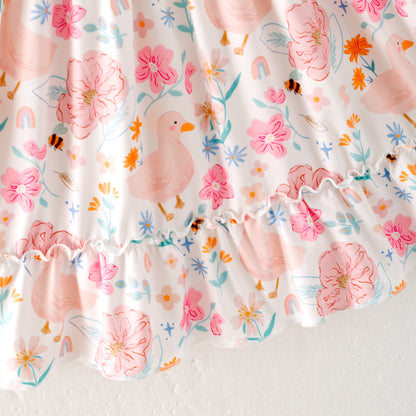 Girls Summer Mint Plaid Farm Print Dress