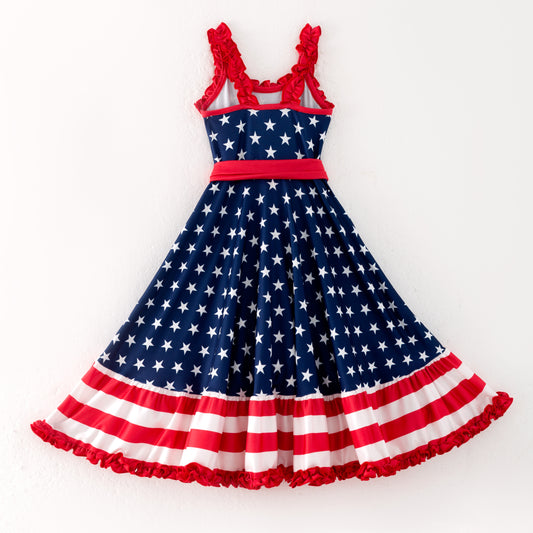 Girls Summer July 4th Navy Red Maxi Slip Dress