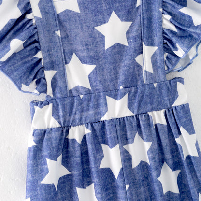 Girls Summer July 4th Star Blue Jumpsuit
