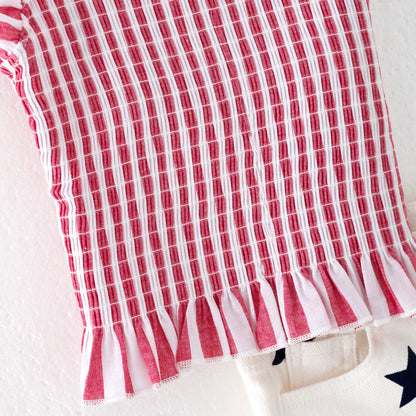 Girls July 4th Red Smocked Top Star Denim Short Set