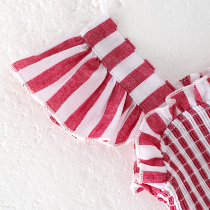 Girls July 4th Red Smocked Top Star Denim Short Set