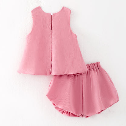 Girls Summer Pink Bow Fashion Cute Short Set