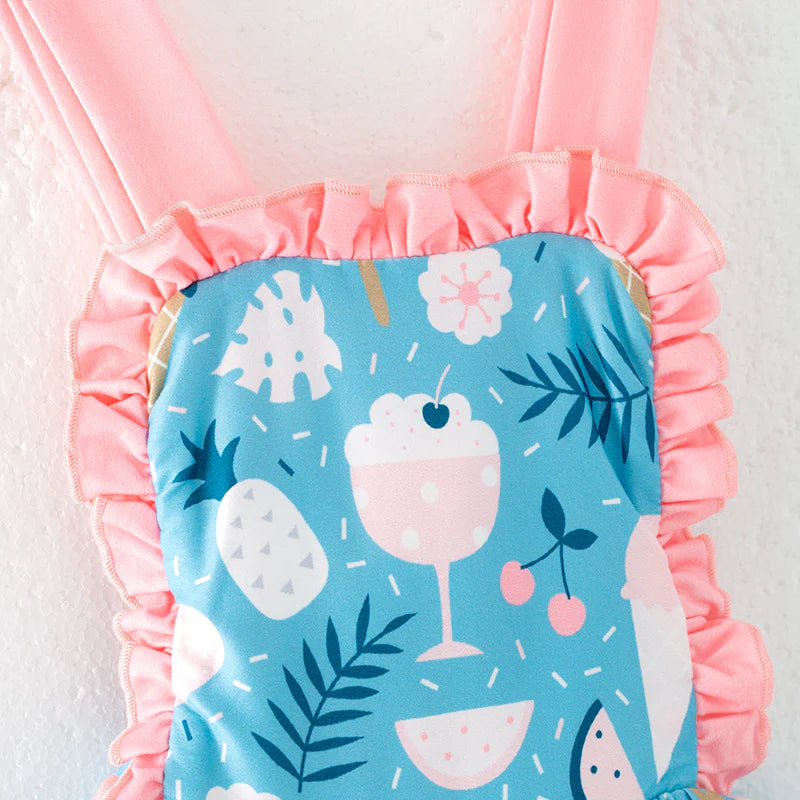 Girls Summer Print Soft Pocket Ruffled Dress