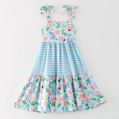 Mommy and Me Floral Plaid Patchwork Slip Dress