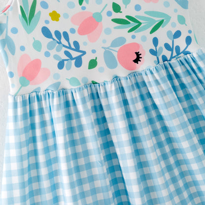 Mommy and Me Floral Plaid Patchwork Slip Dress