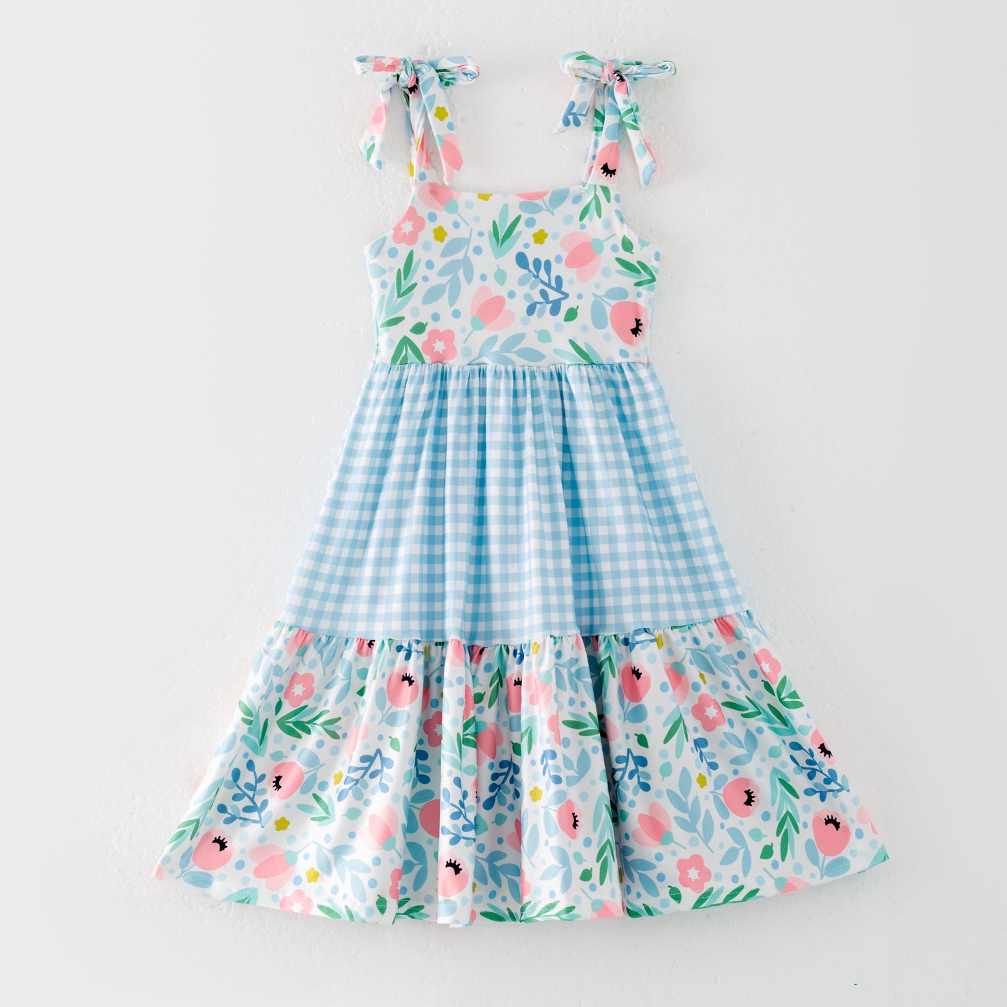 Mommy and Me Floral Plaid Patchwork Slip Dress