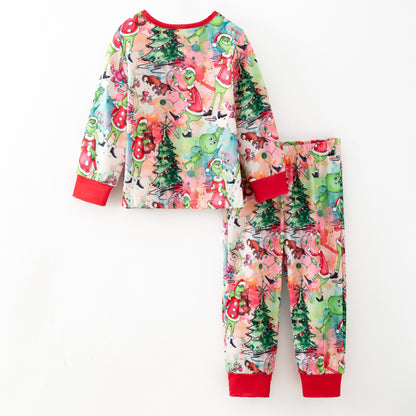 Kids Christmas Winter Grinch Sleepwear Pajamas Set