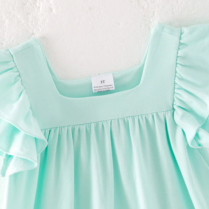 Girls Back To School Pencil Print Mint Cotton Dress