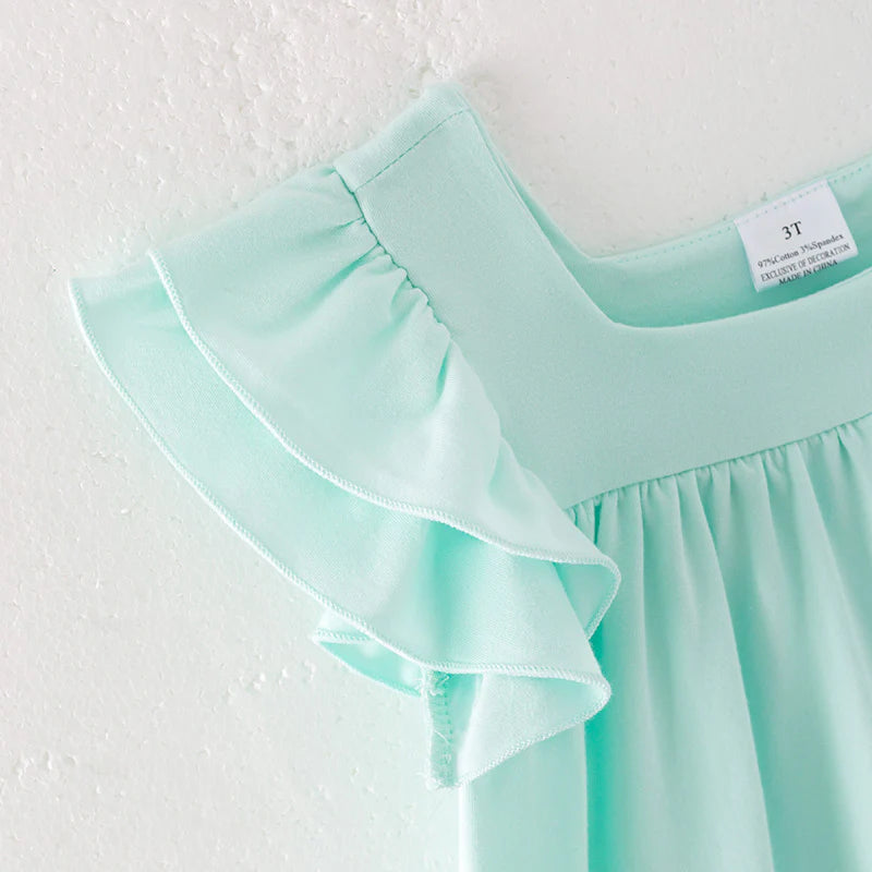Girls Back To School Pencil Print Mint Cotton Dress