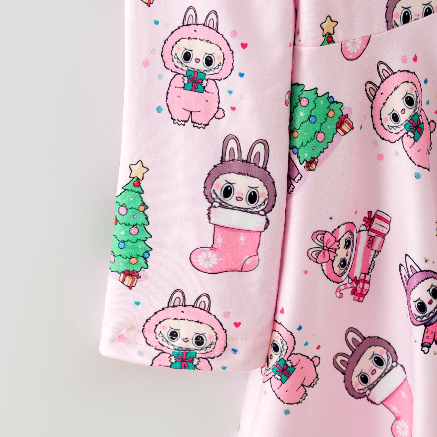 Kids Christams Cartoon Print Matching Pajamas Set & Dress