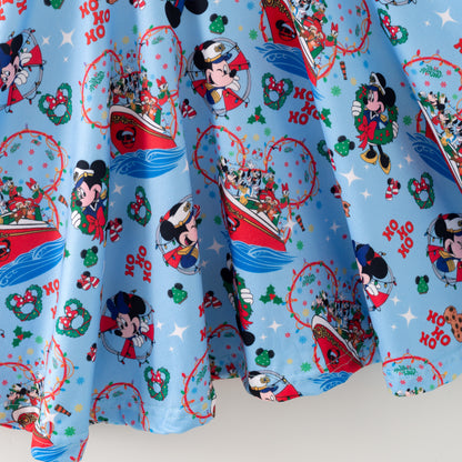 Girls Christmas Cartoon Cute Long Sleeves Blue Dress