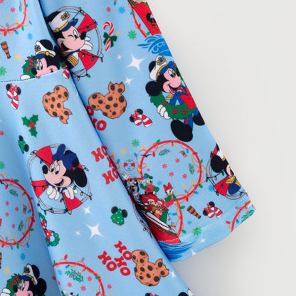 Girls Christmas Cartoon Cute Long Sleeves Blue Dress