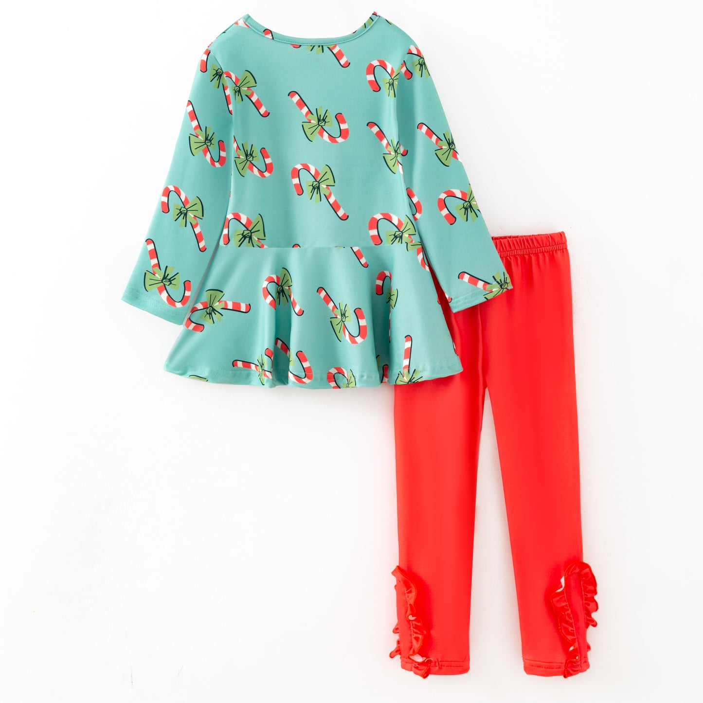 Girls Christmas Candy Cane Christmas Tree Top + Pant Set