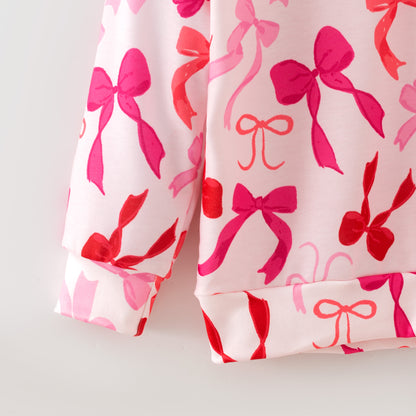 Girls Christmas Winter Pink Bow Print Sweatshirt Set
