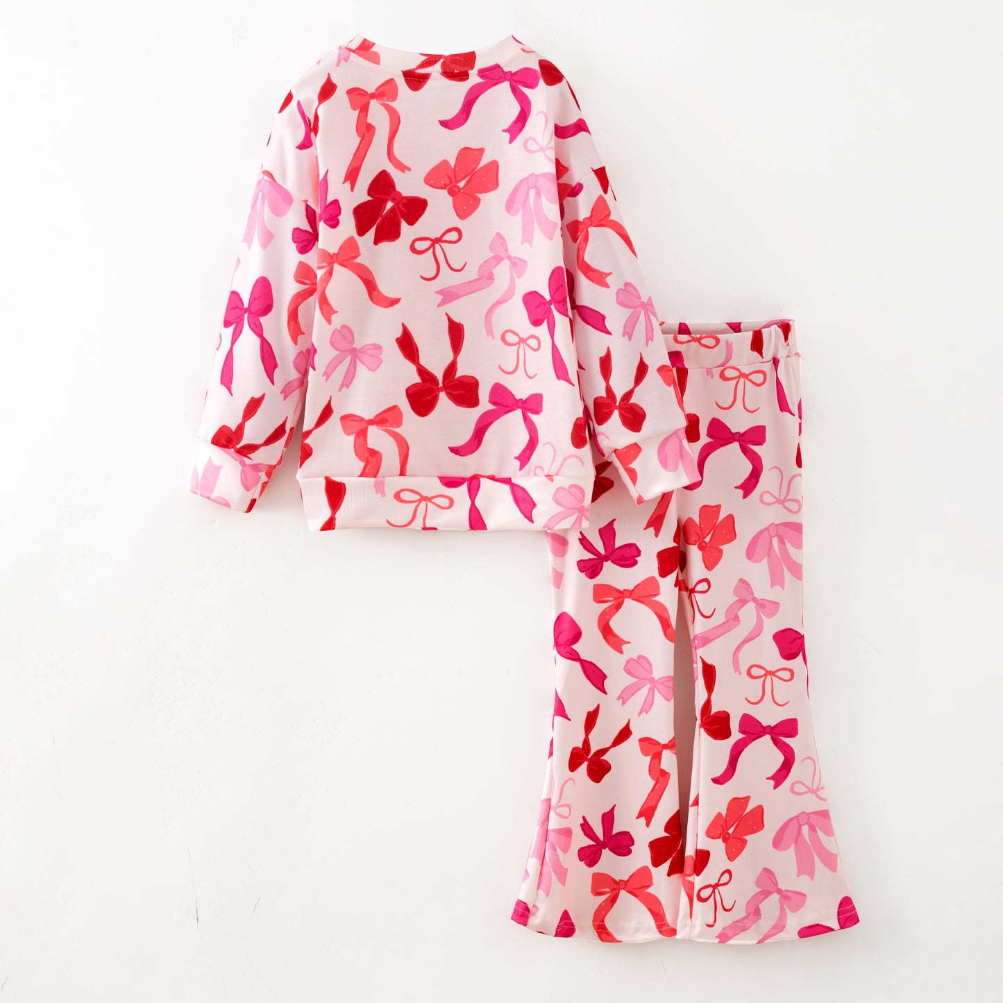 Girls Christmas Winter Pink Bow Print Sweatshirt Set