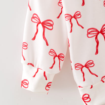 Girls Christmas Winter Pink Bow Print Sweatshirt Set
