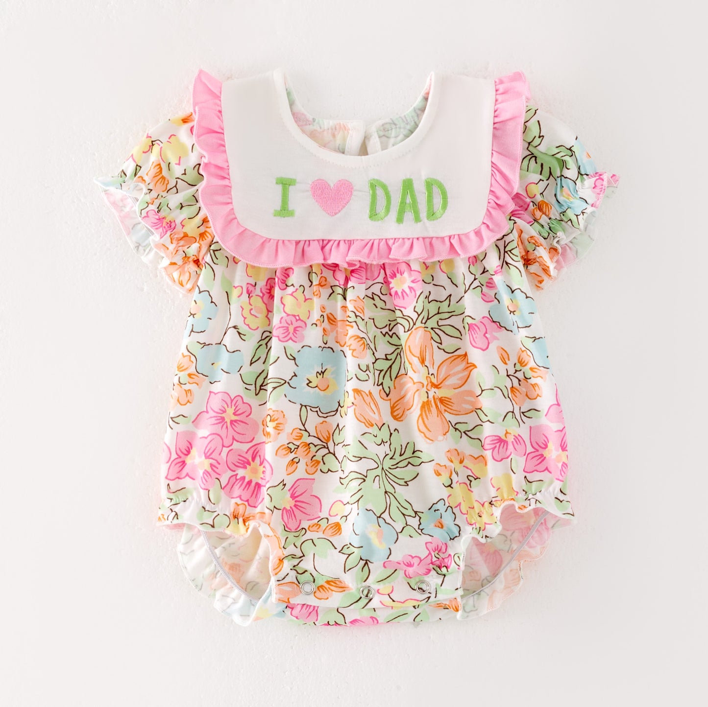 Summer Baby Girls "I LOVE DAD" Pink Flower Embroidered Romper
