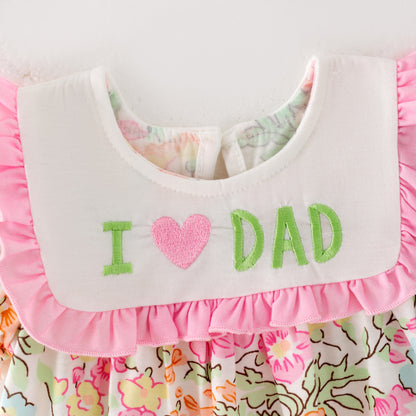Summer Baby Girls "I LOVE DAD" Pink Flower Embroidered Romper