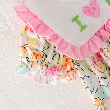 Summer Baby Girls "I LOVE DAD" Pink Flower Embroidered Romper
