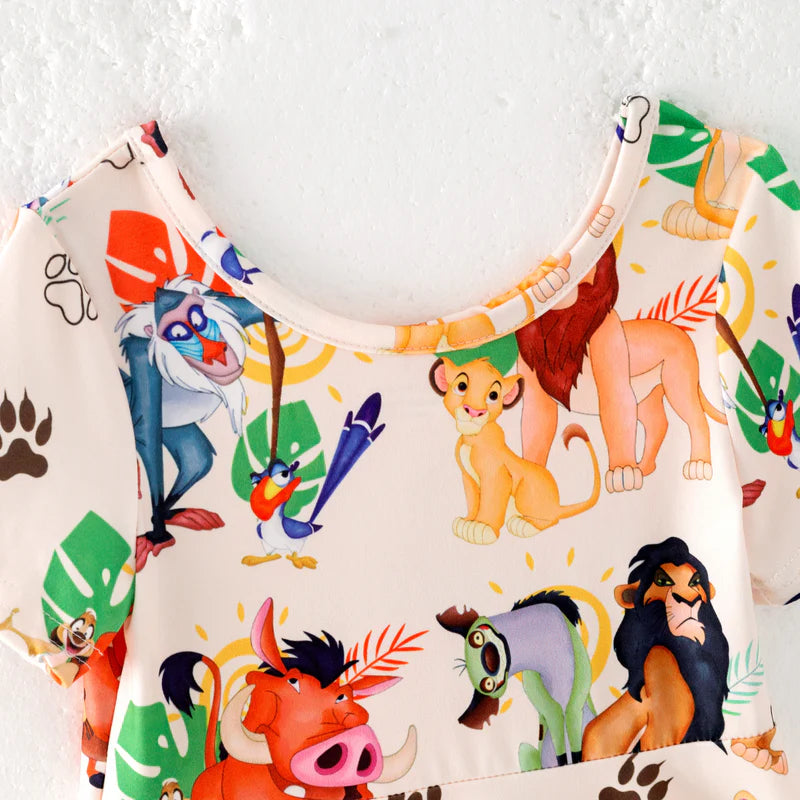 Girls Summer Cute Lion Cartoon Print Twirl Dress