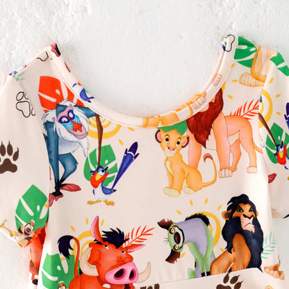 Girls Summer Cute Lion Cartoon Print Twirl Dress