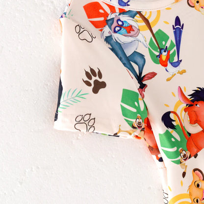 Girls Summer Cute Lion Cartoon Print Twirl Dress
