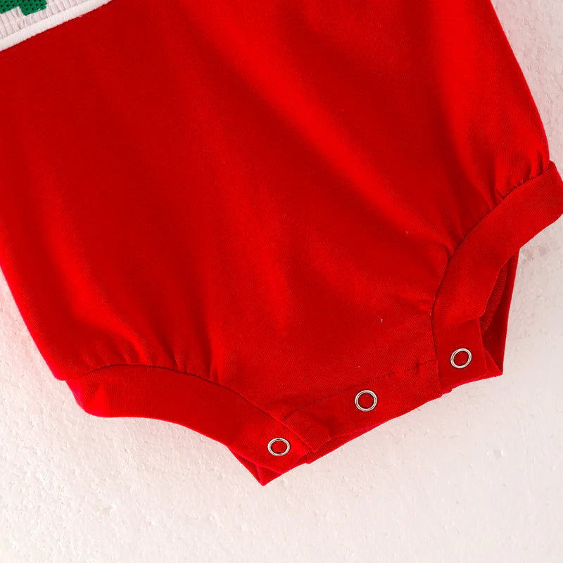Boys Brother Christmas Tree Embroidery Smock Red Green Outfit