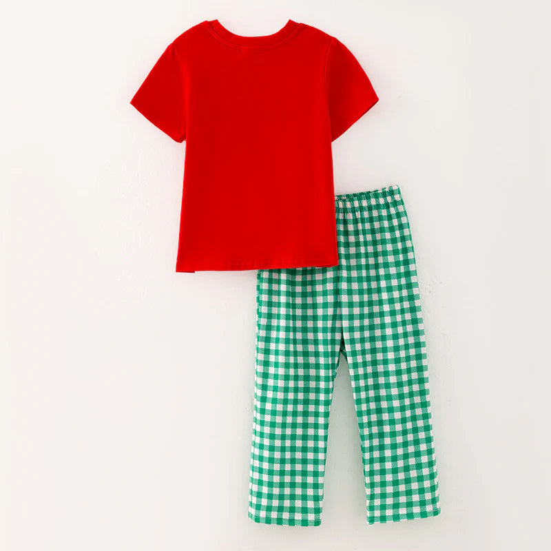 Boys Brother Christmas Tree Embroidery Smock Red Green Outfit